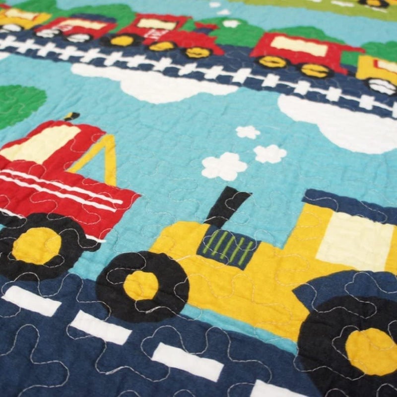 ABREEZE 100% Cotton Children's Bedspread, Train Pattern Coverlet Truck Quilt Bedspread Throw Blanket for Baby Kids 43" X 51" 1PCS - Image 5